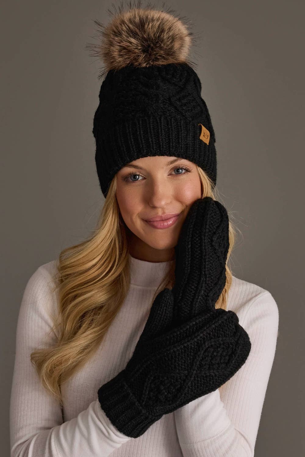 Black Cable Knit Mittens