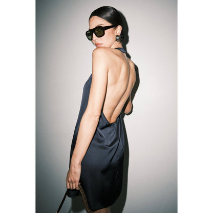 Maggie Satin Halter Mini Dress