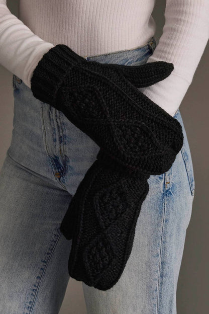 Black Cable Knit Mittens