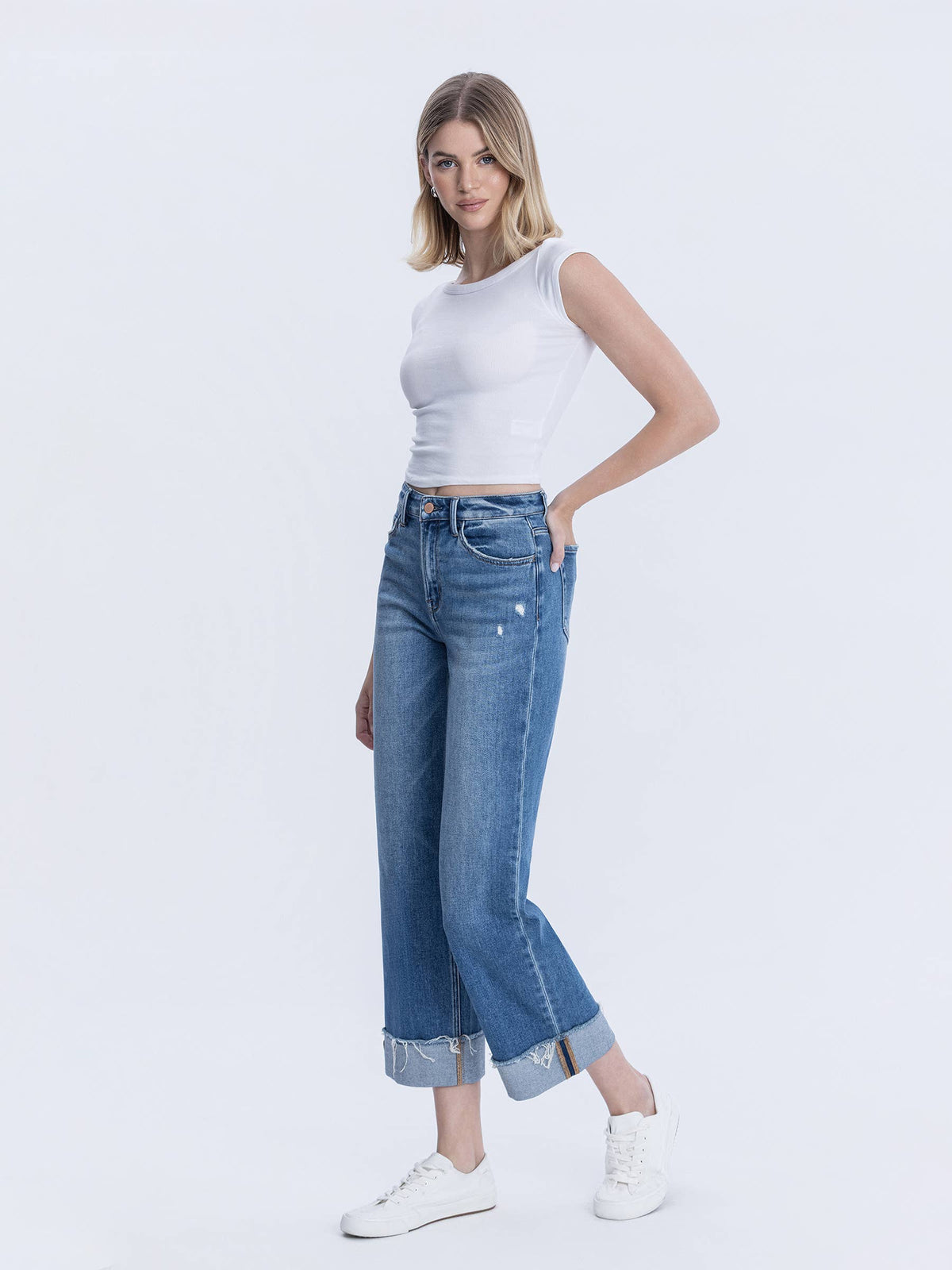 Julia Cuffed Slim Wide Jeans