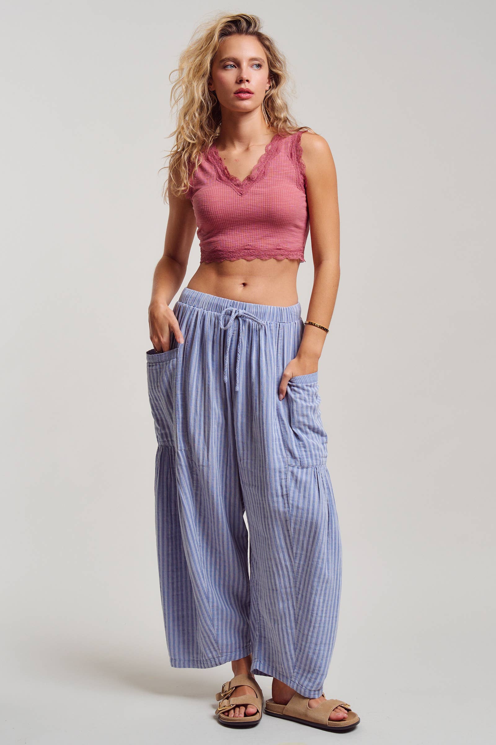 Striped Drawstring Harem Pants