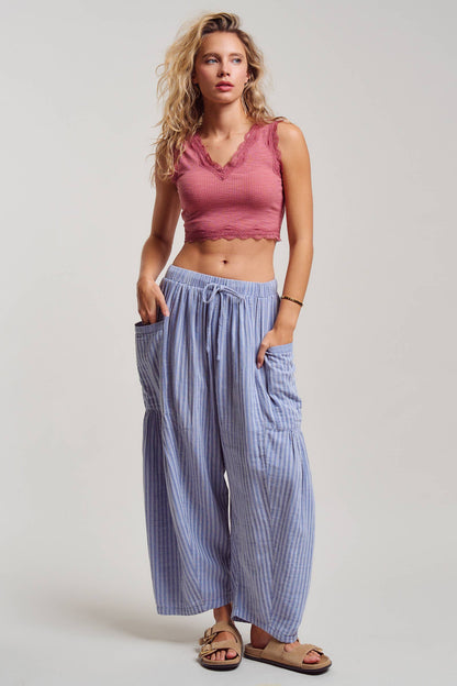 Striped Drawstring Harem Pants