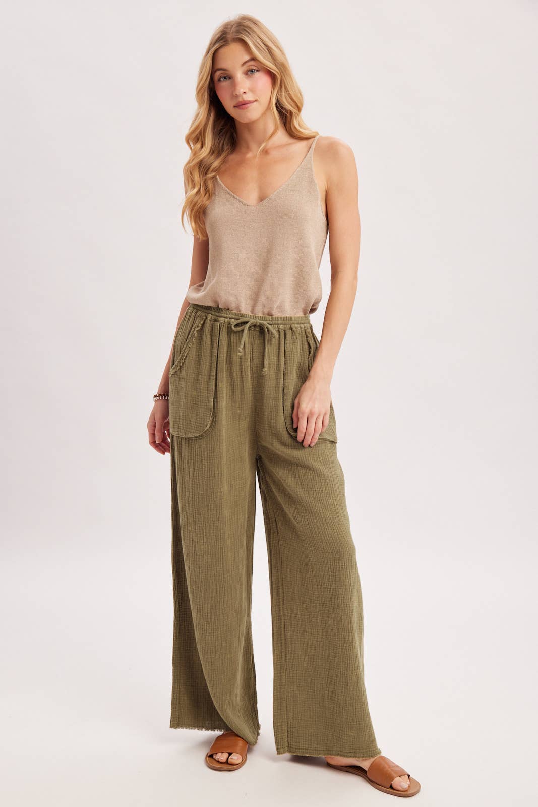 Crinkled Gauze Wide Leg Pants
