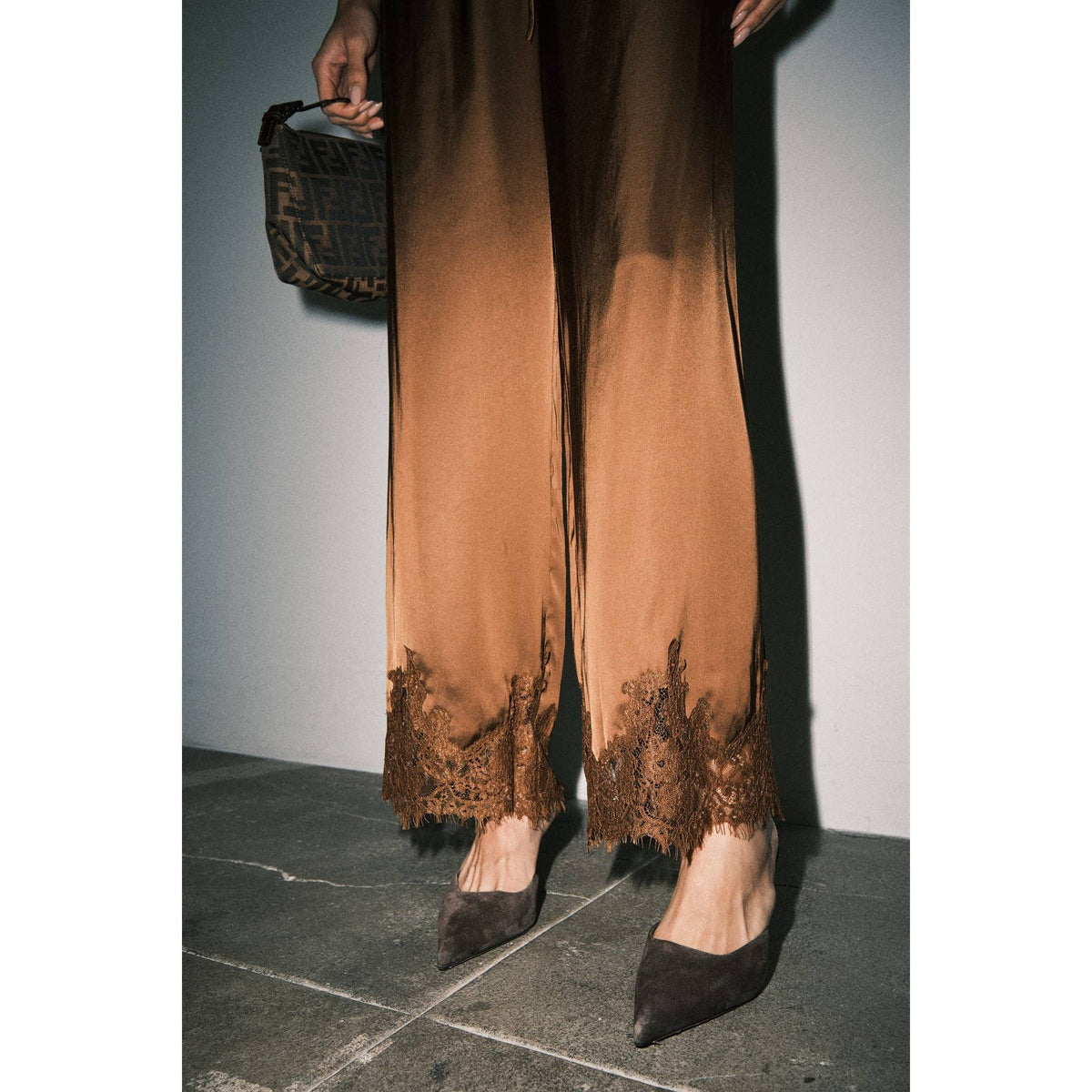 Mireya Satin Lace Hem Palazzo Pants
