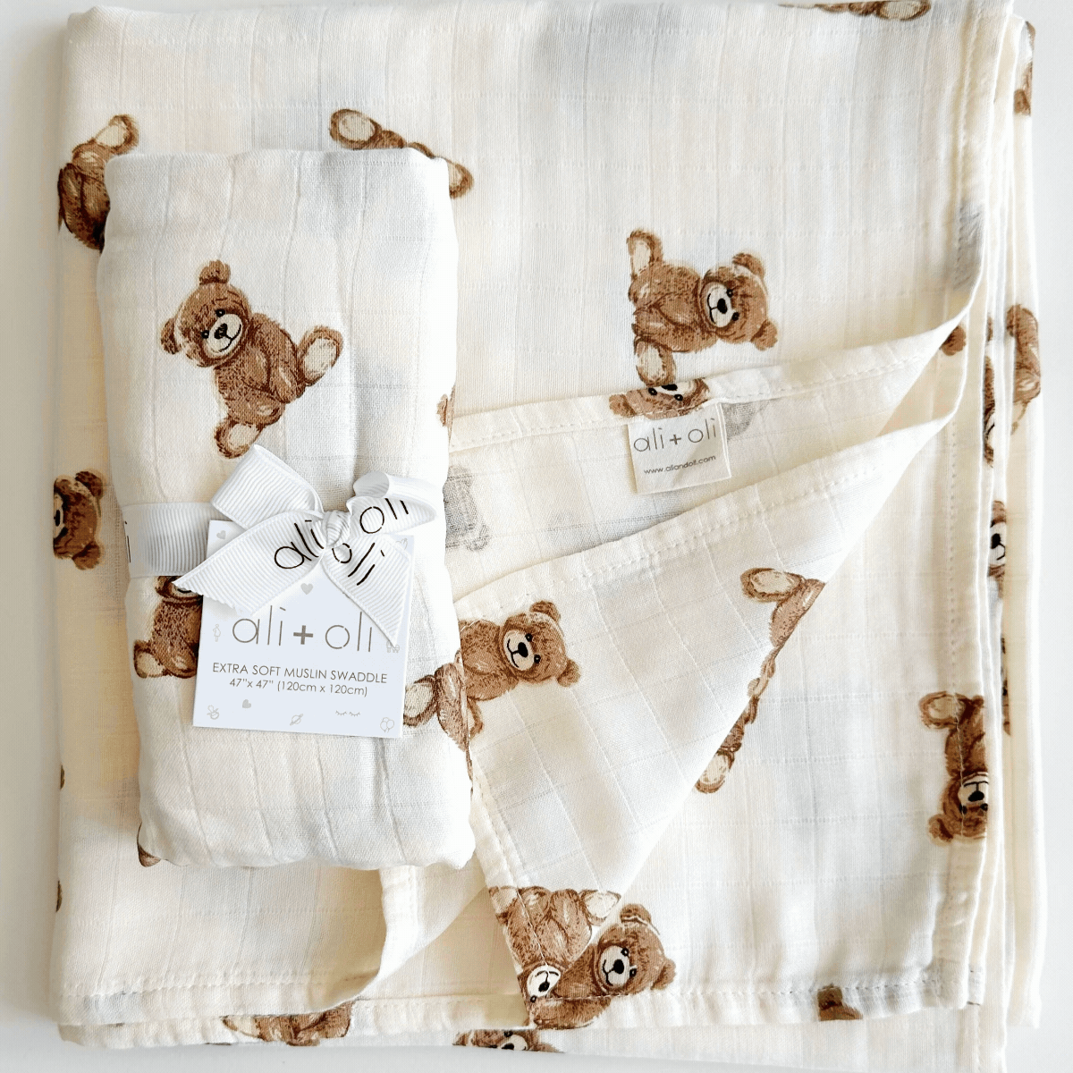 Teddy Bamboo Muslin Swaddle Baby Blanket