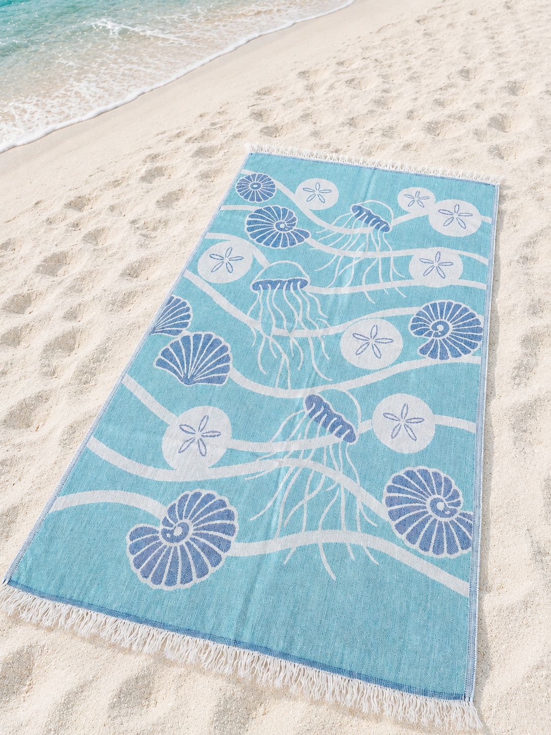 Blue Seashell Turkish Towel