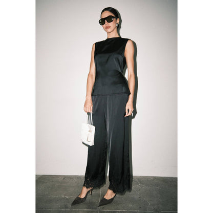 Mireya Satin Lace Hem Palazzo Pants