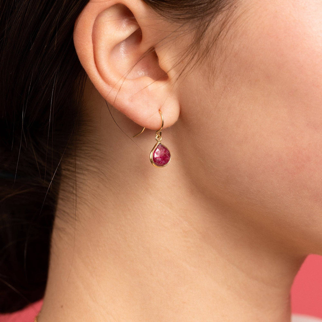 Ruby Mini Drop Gold Earrings