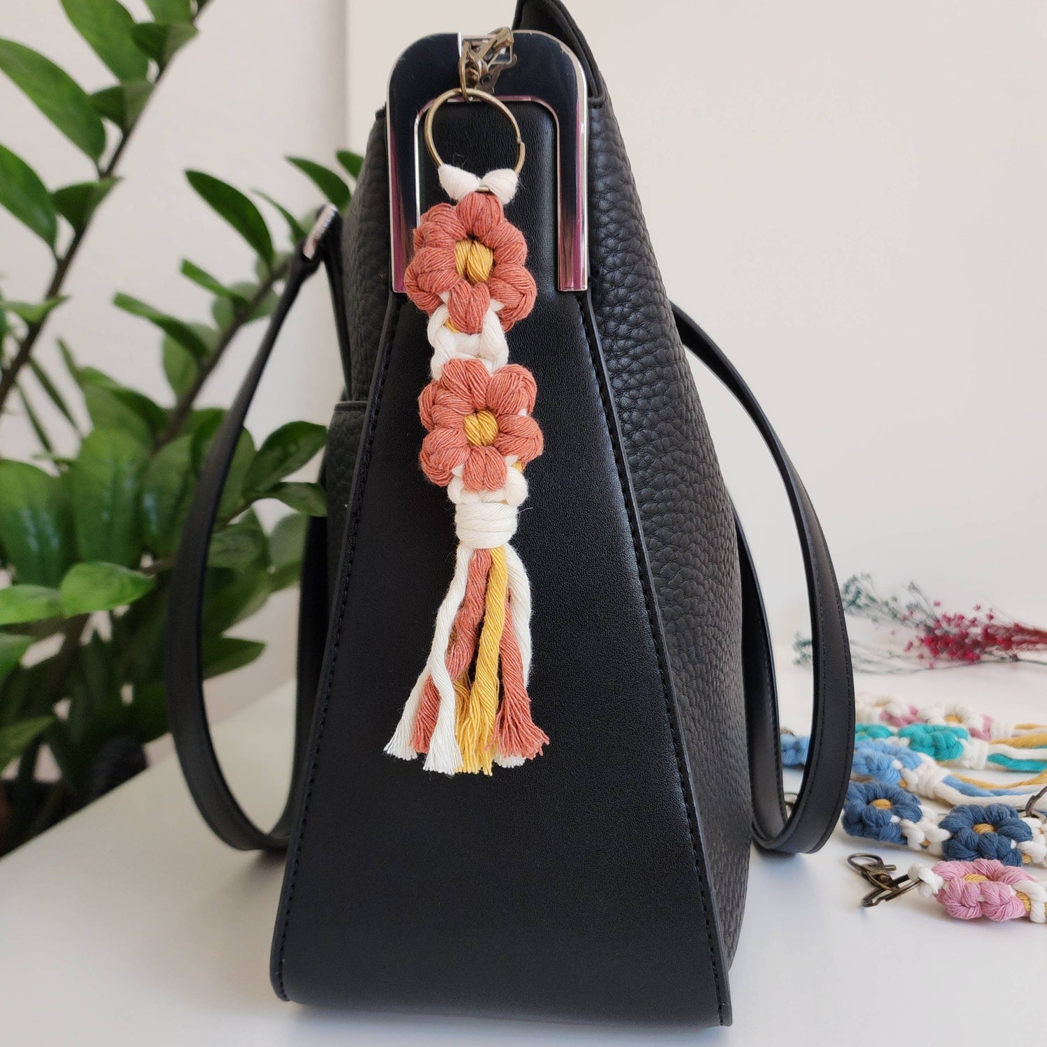 Macrame Daisy Keychain