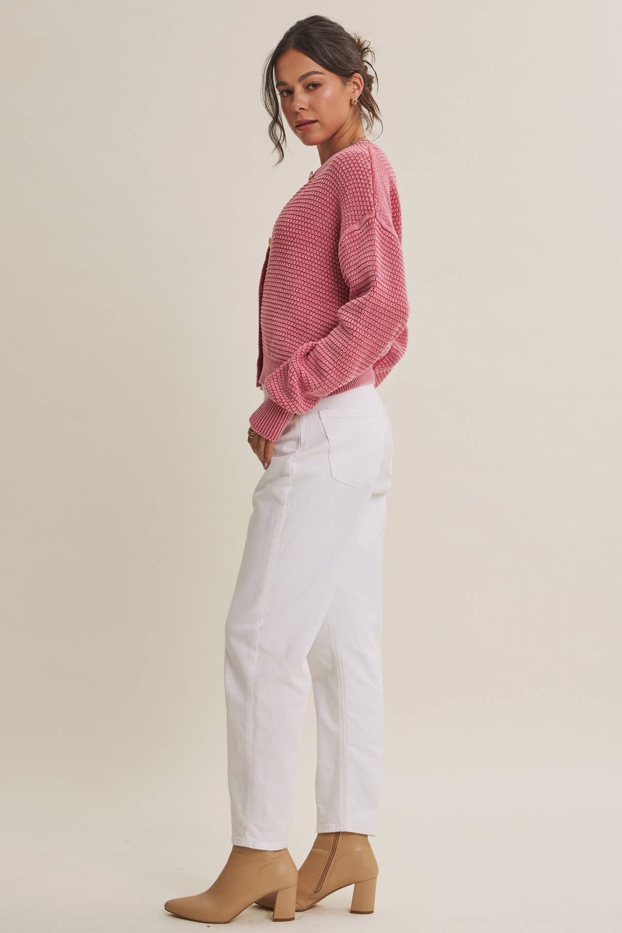 Cotton Waffle Button-Down Cardigan