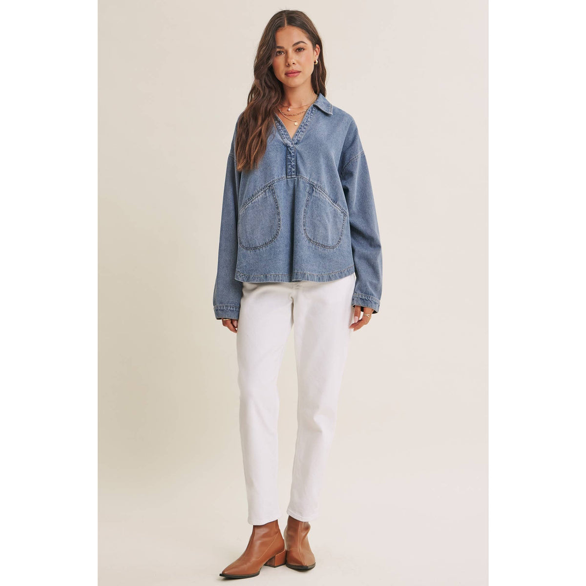 Easy Living Denim Pocket Top