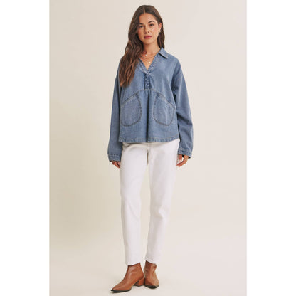 Easy Living Denim Pocket Top