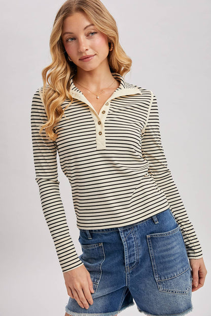 Striped Henley Quarter Snap
