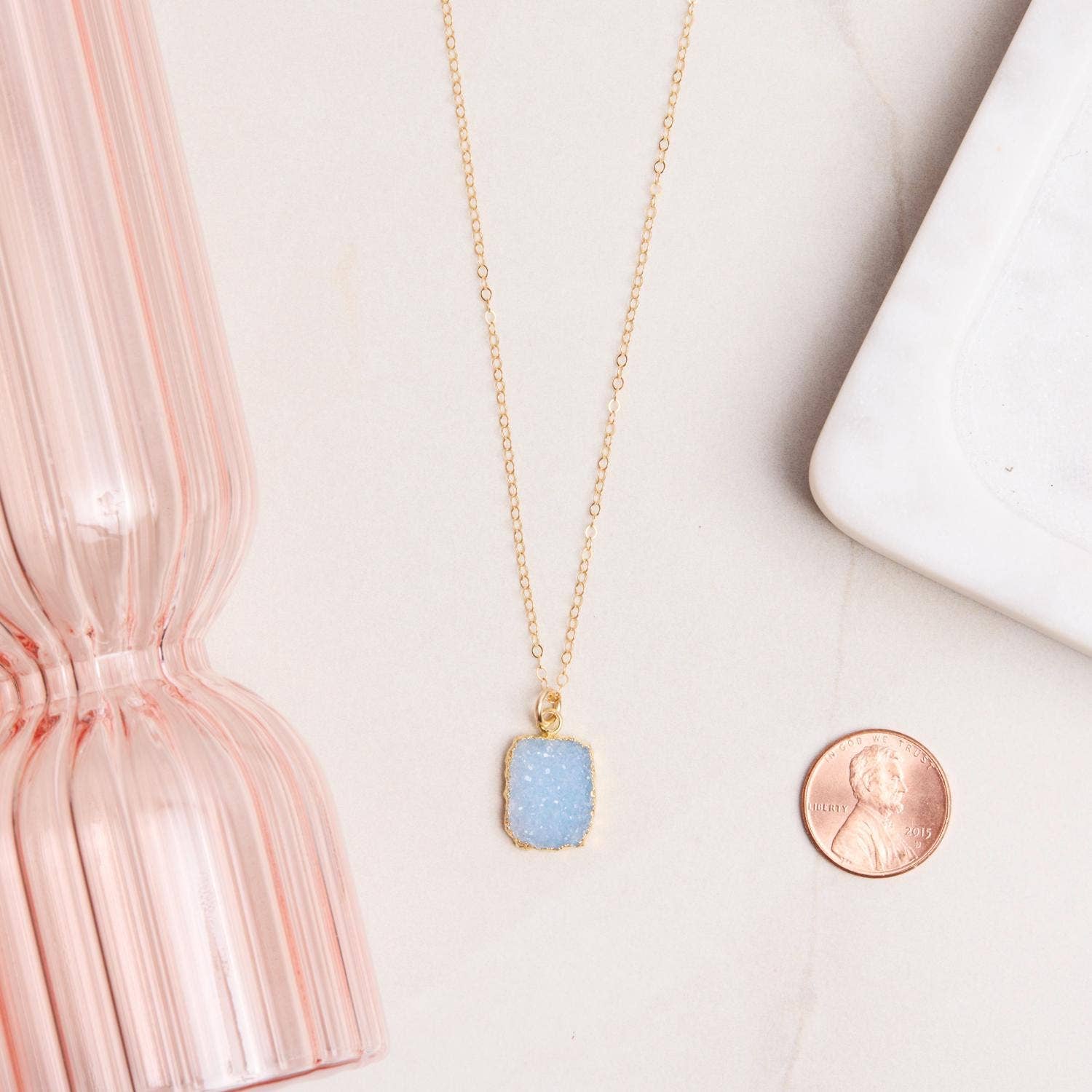 Blue Rectangle Druzy Pendant