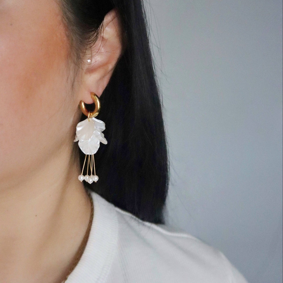 Pearl Petal Drop Hoop