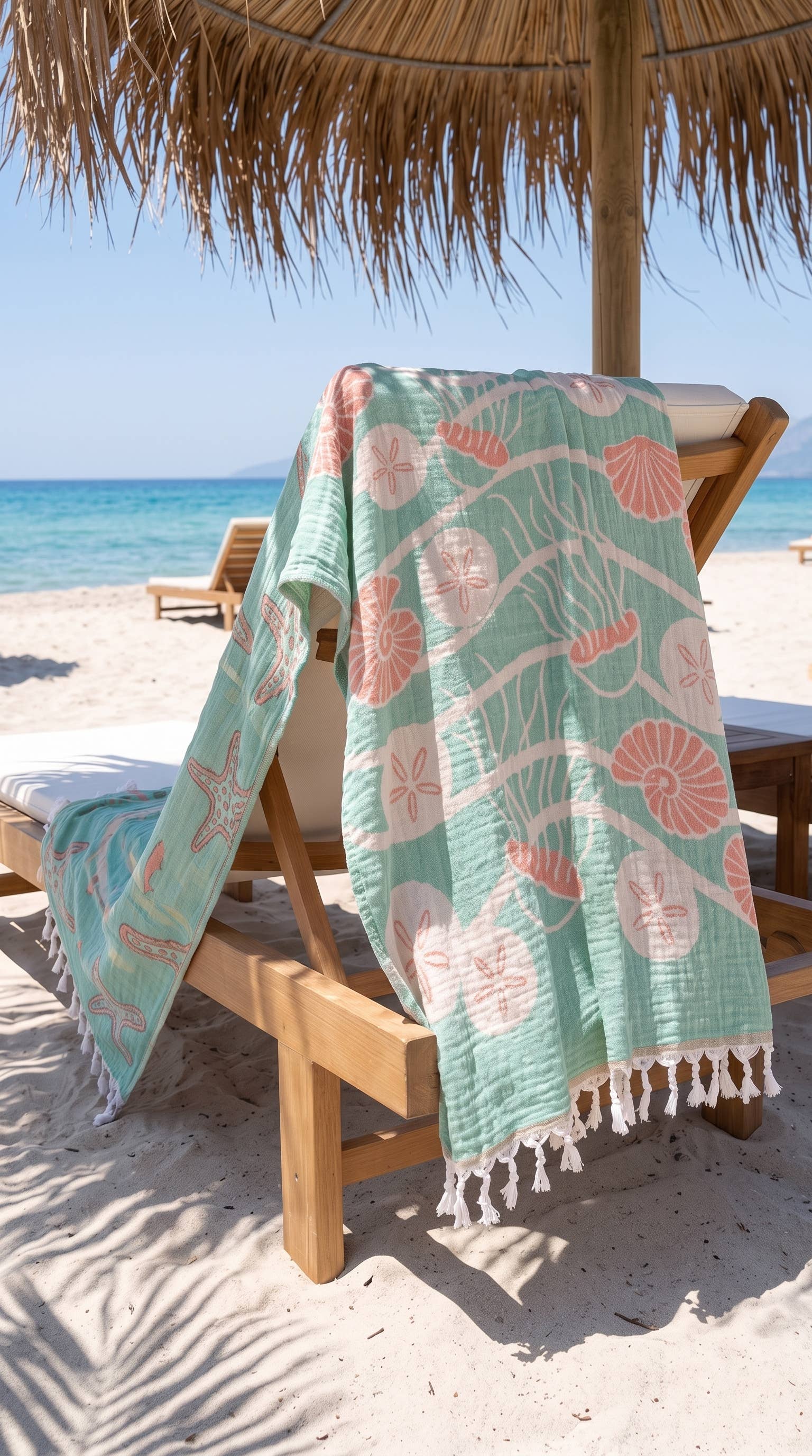 Coral and Teal Seashell Turkish Towel