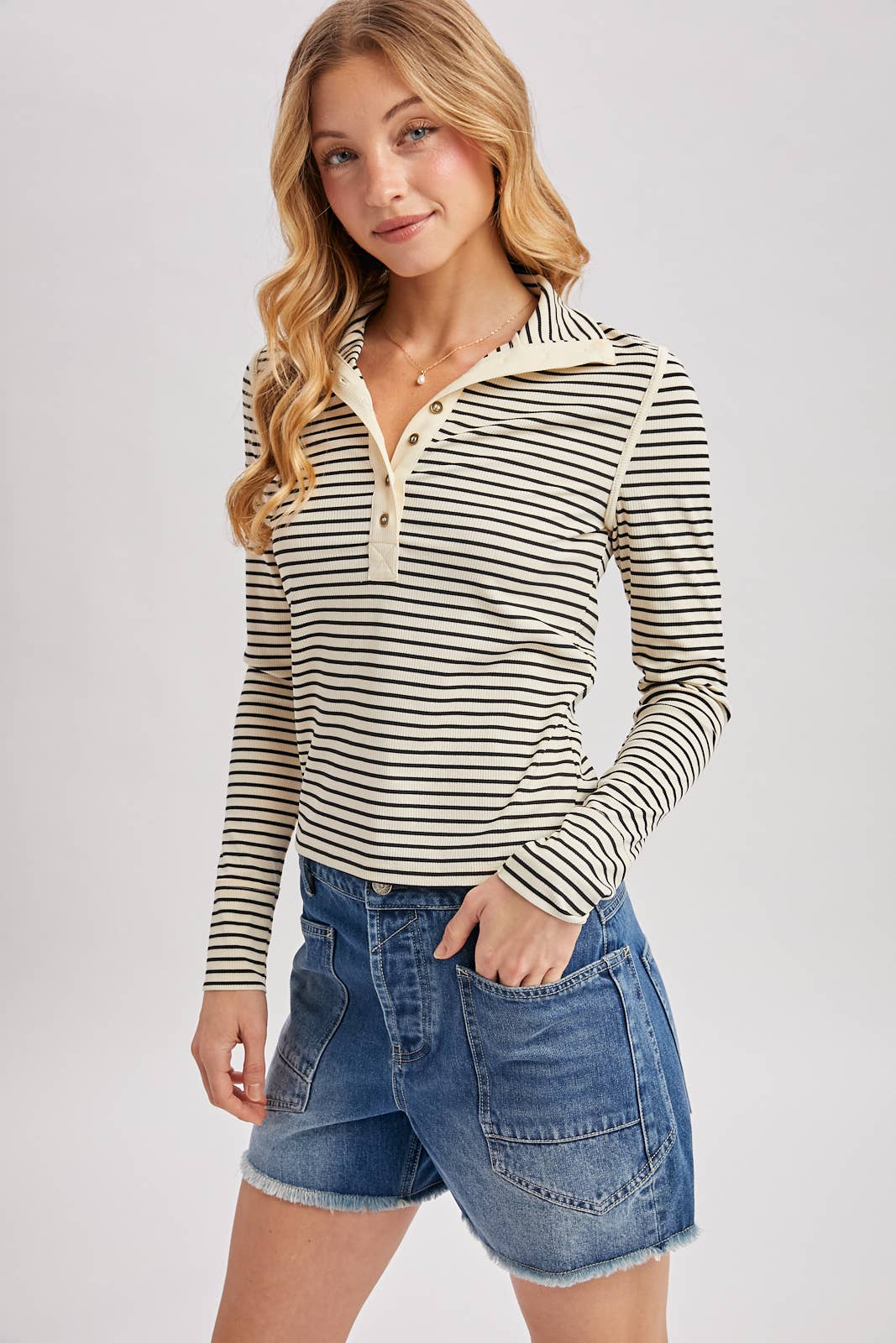 Striped Henley Quarter Snap