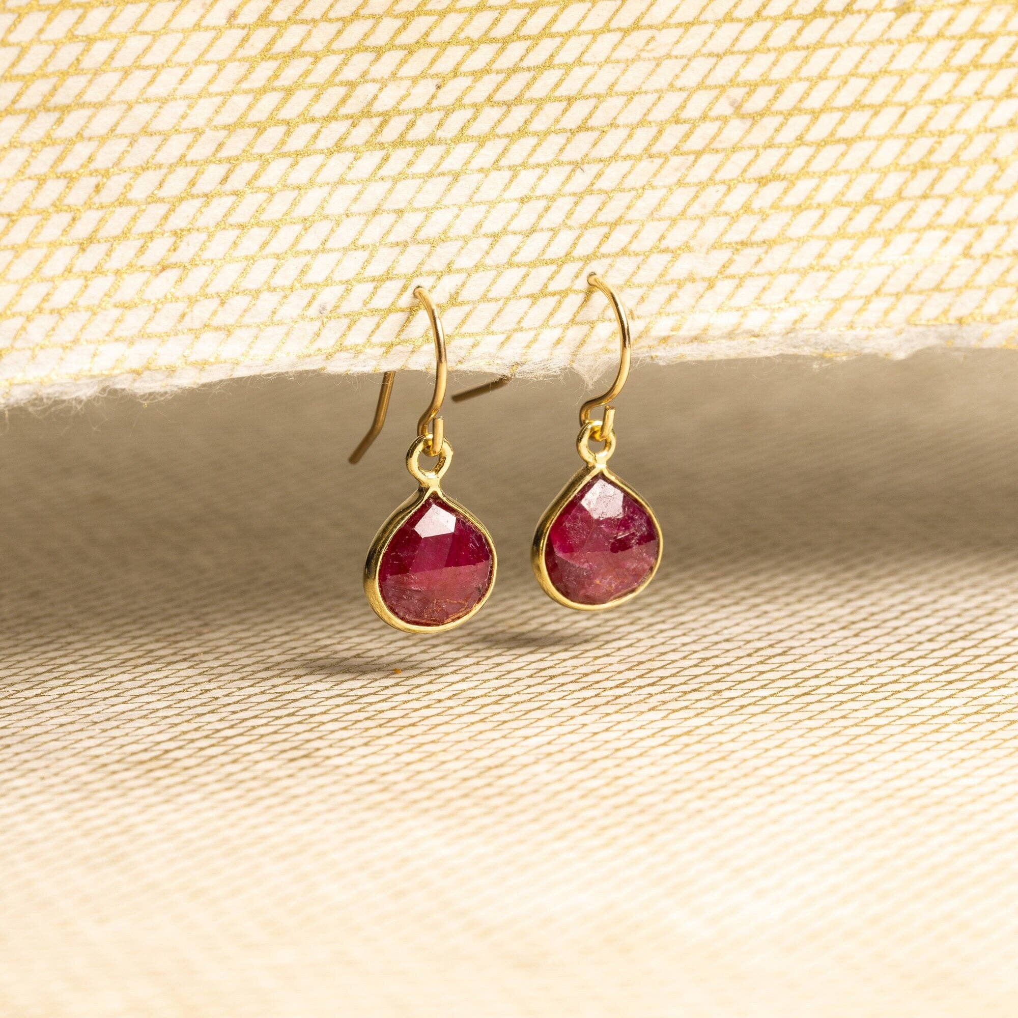 Ruby Mini Drop Gold Earrings