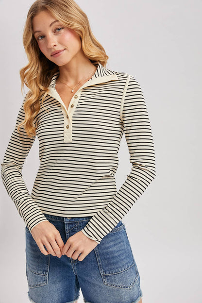 Striped Henley Quarter Snap