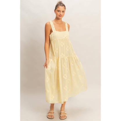 Tiered Gingham Dress With Embroidery