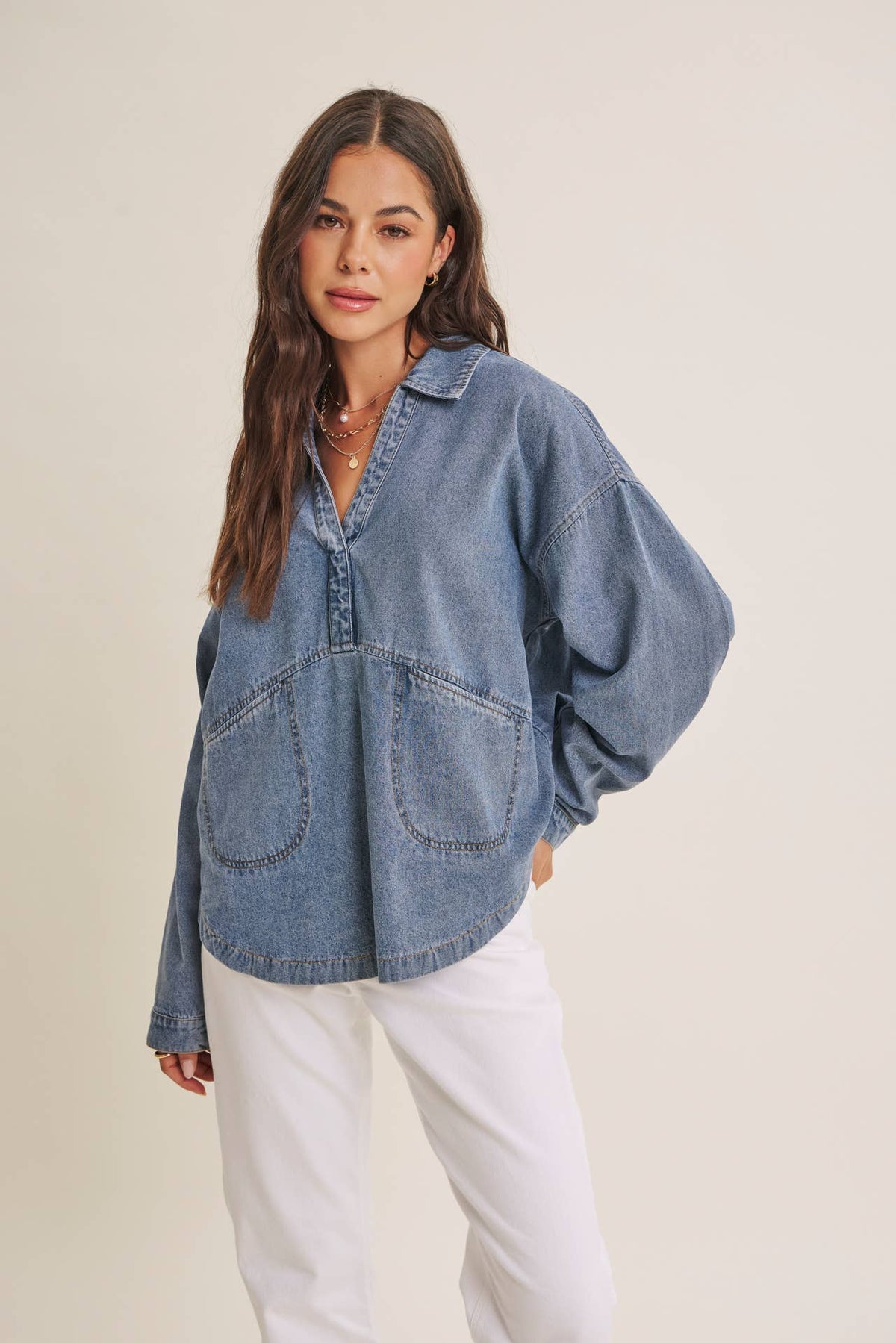 Easy Living Denim Pocket Top