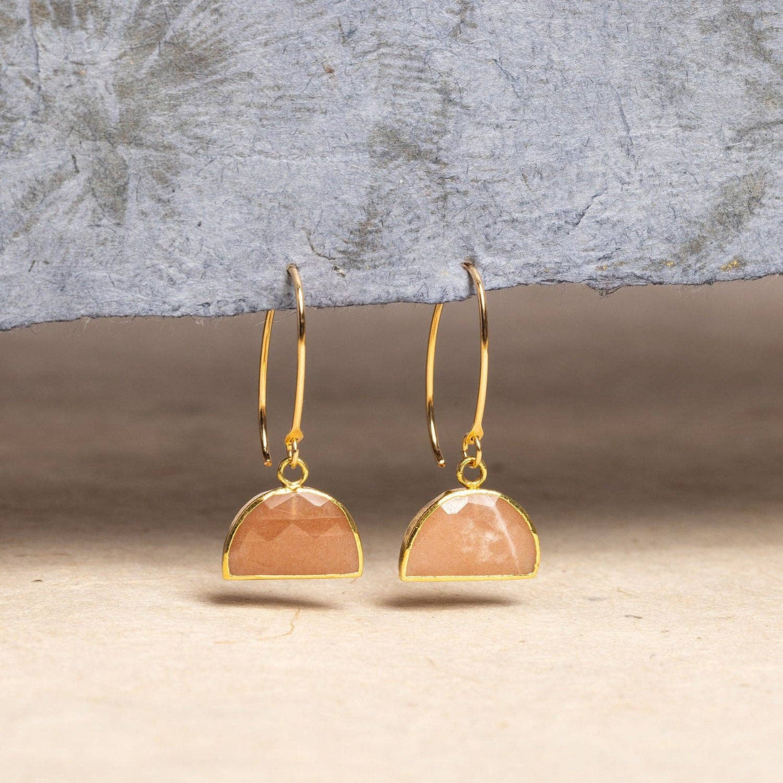 Peach Moonstone Half Circle Dangle Earrings