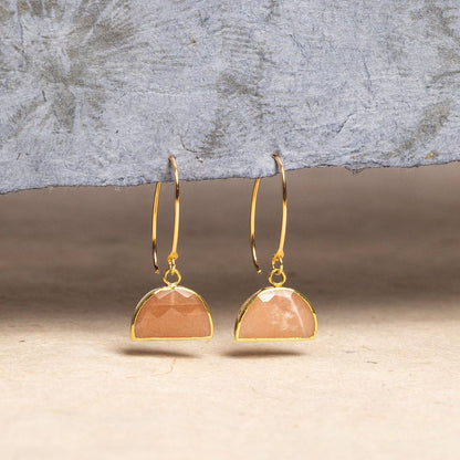 Peach Moonstone Half Circle Dangle Earrings