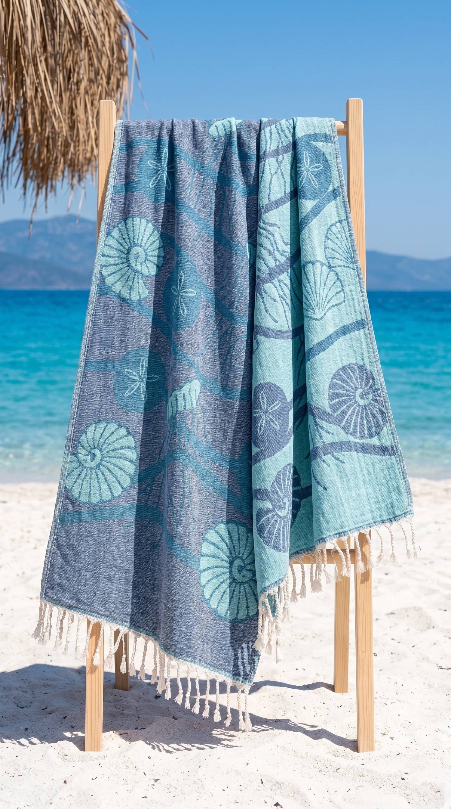 Blue Seashell Turkish Towel