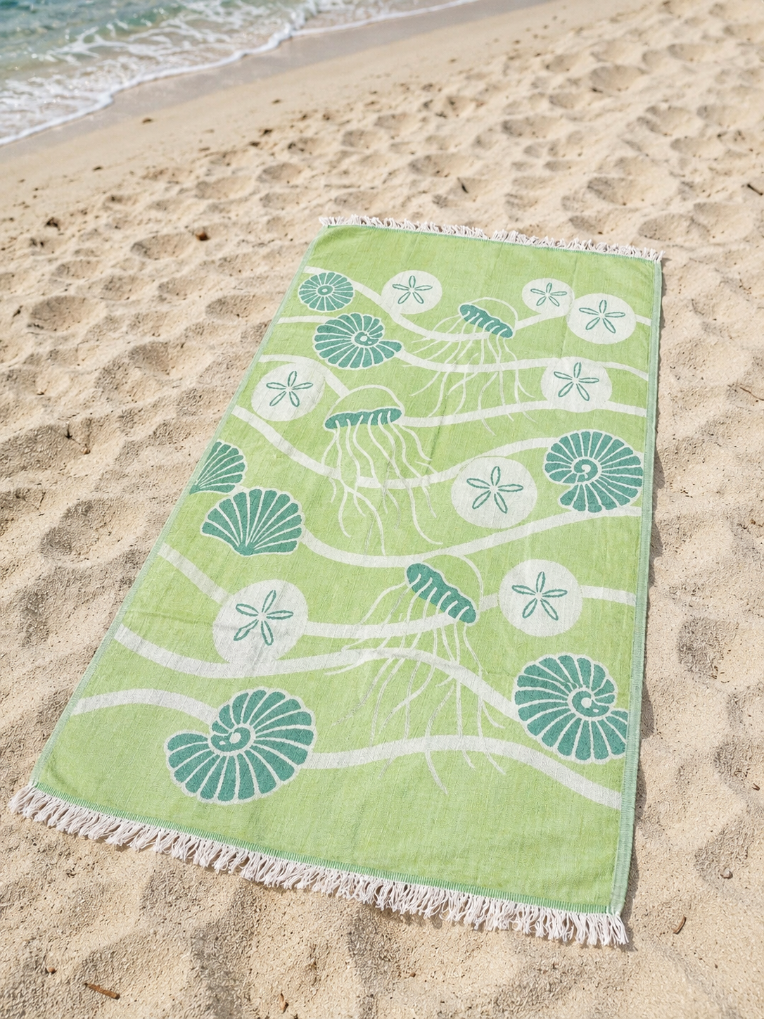 Green Seashell Turkish Towel