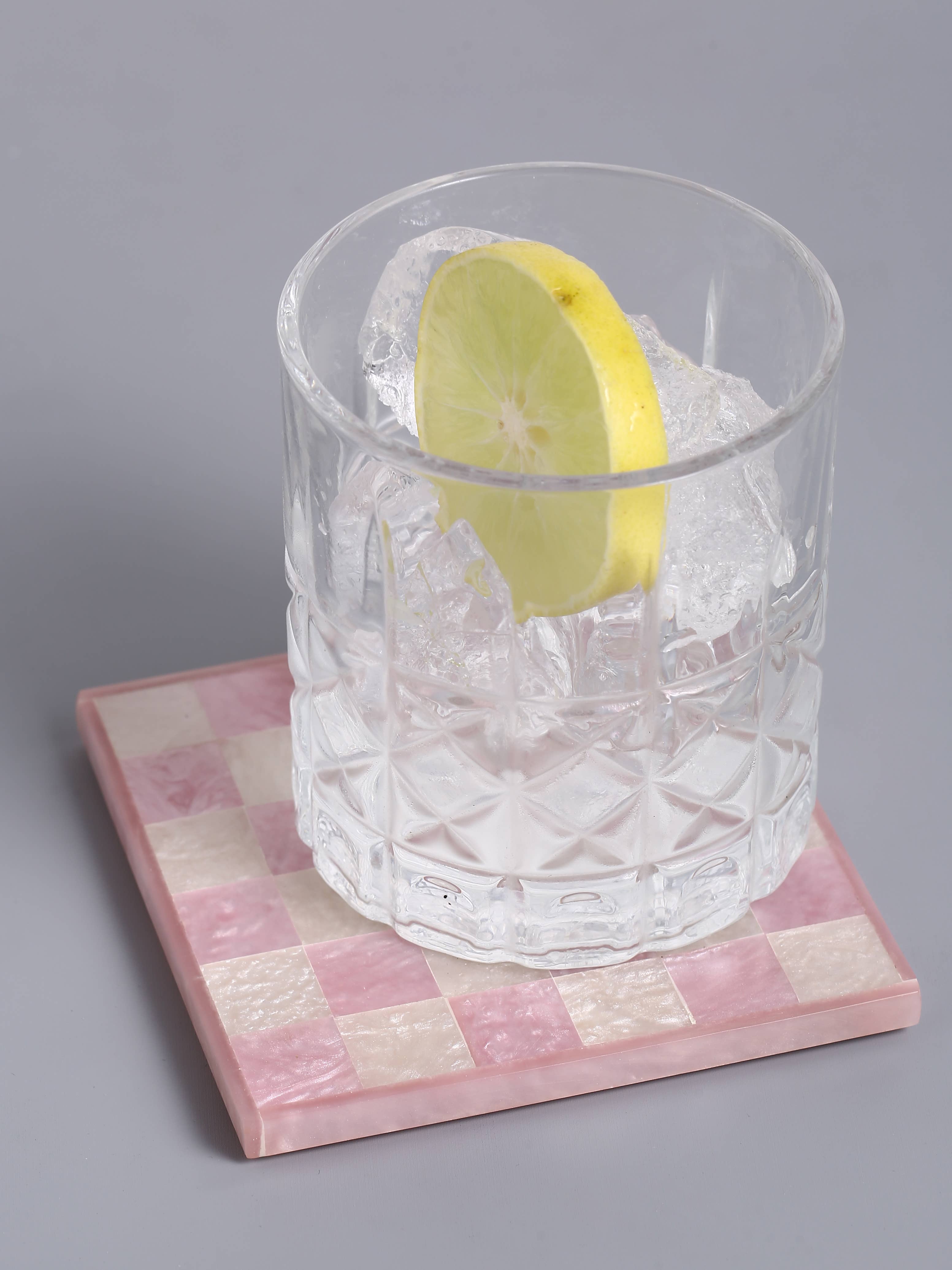 Pink Check Resin Coaster Set