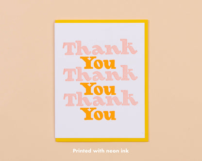 Thank You Card—Three Thanks Pink and Orange
