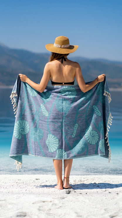 Blue Seashell Turkish Towel