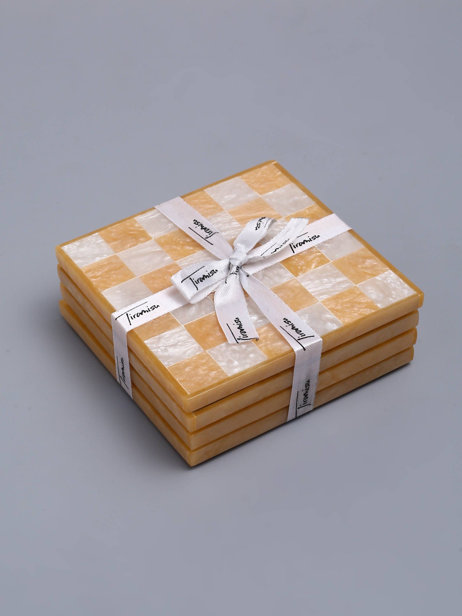 Orange Check Resin Coaster Set