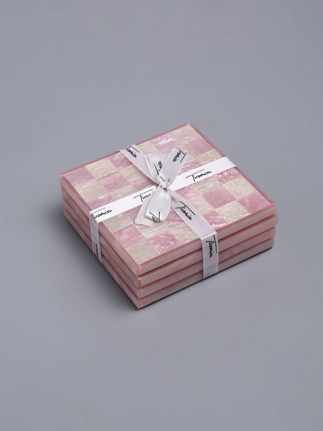 Pink Check Resin Coaster Set