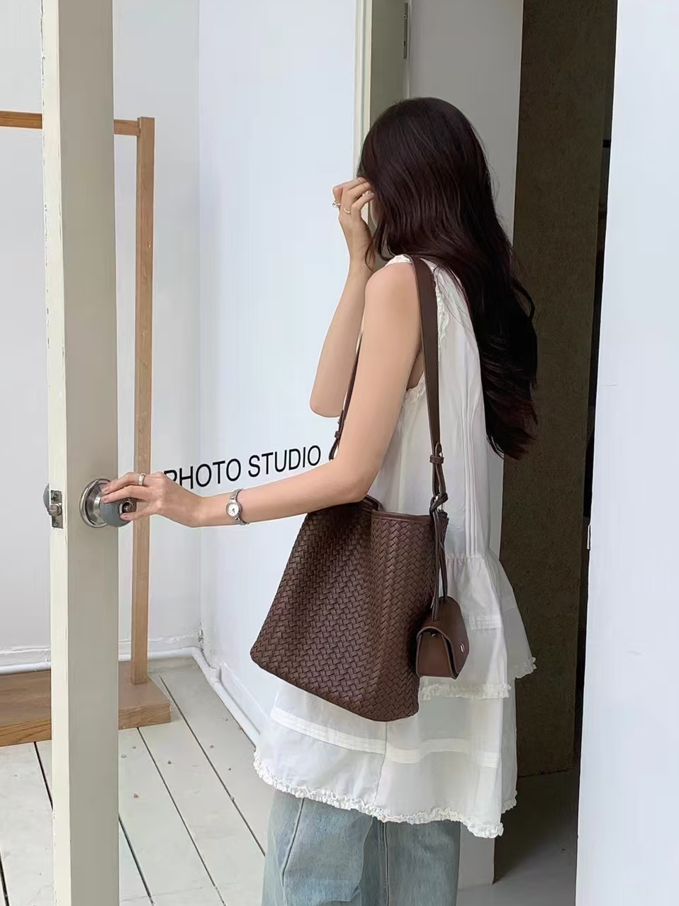 Espresso Woven Bucket Bag