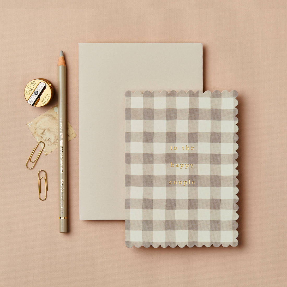 Taupe Gingham Wedding Card