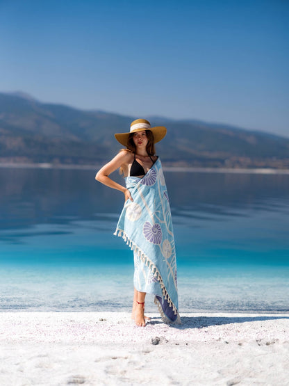 Blue Seashell Turkish Towel