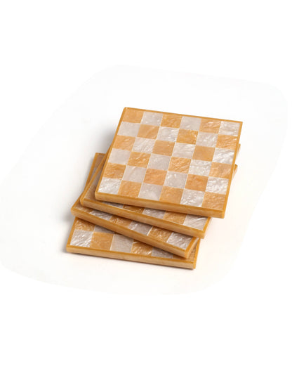Orange Check Resin Coaster Set