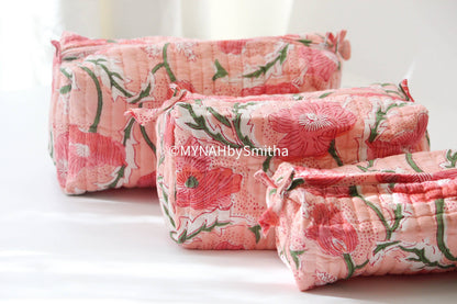 Peach Poppies Travel Pouch