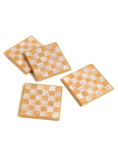Orange Check Resin Coaster Set