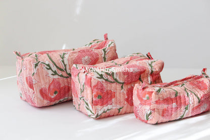 Peach Poppies Travel Pouch