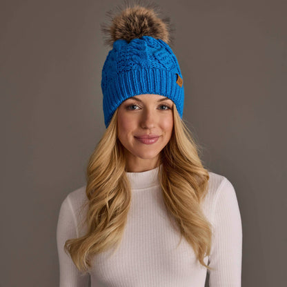 Blue Cable Knit Pom Hat