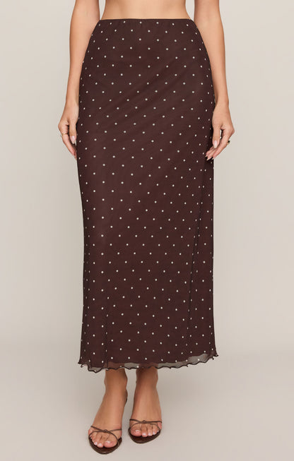 Eda Polka Dot Mesh Midi Skirt