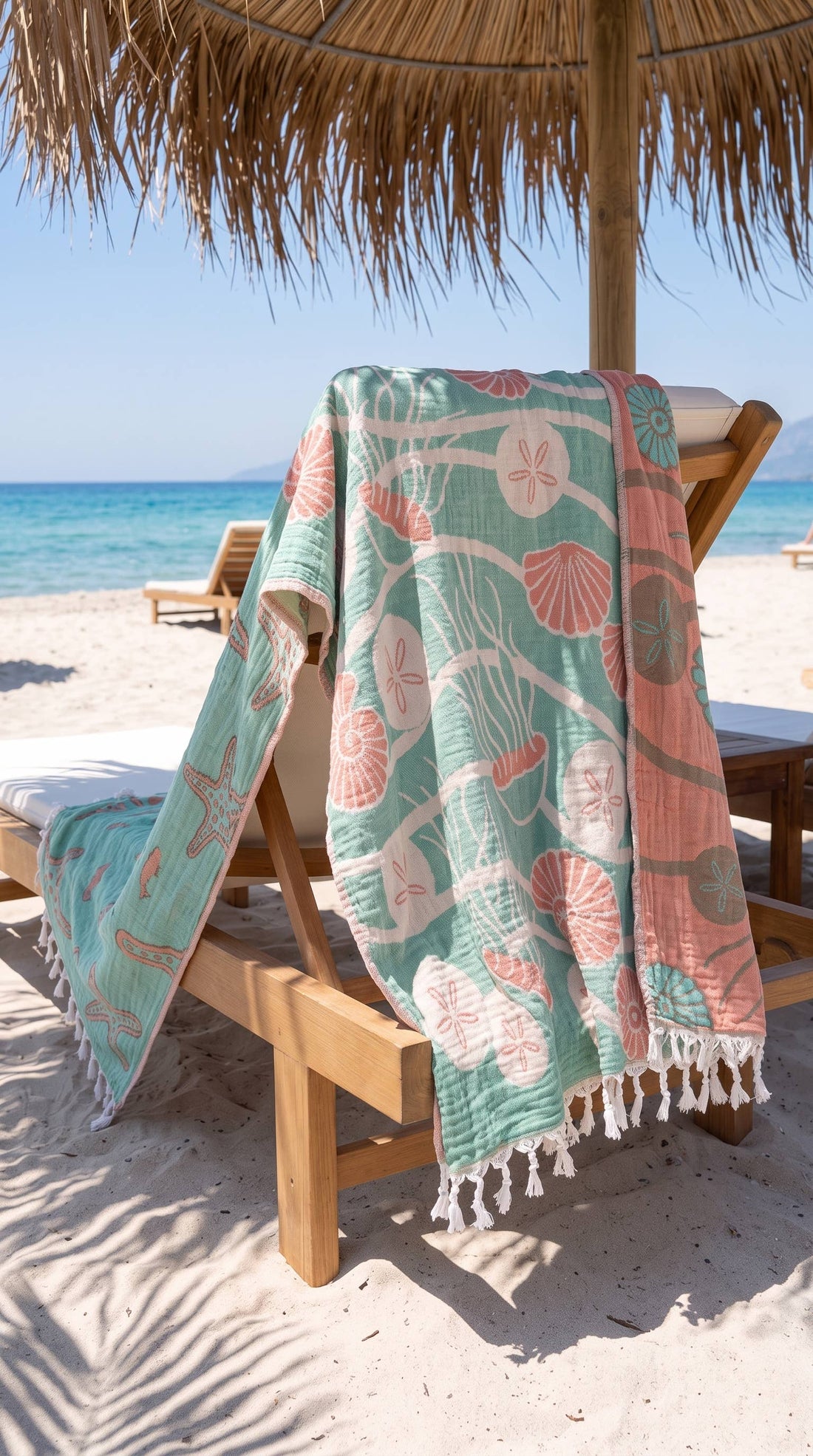 Coral and Teal Seashell Turkish Towel