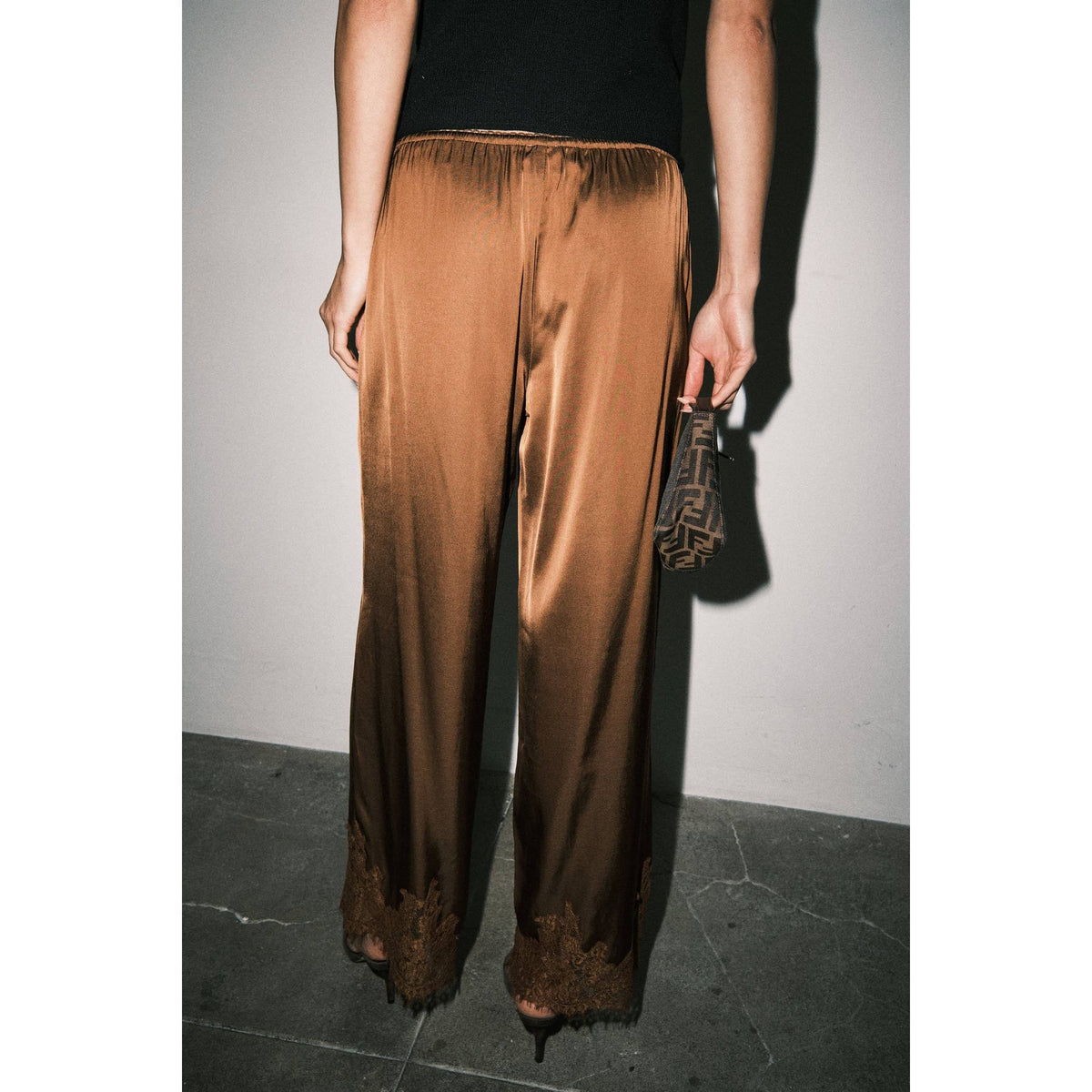 Mireya Satin Lace Hem Palazzo Pants