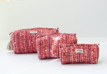 Terracotta stripes travel/make up/organizer/bag-Set of 3