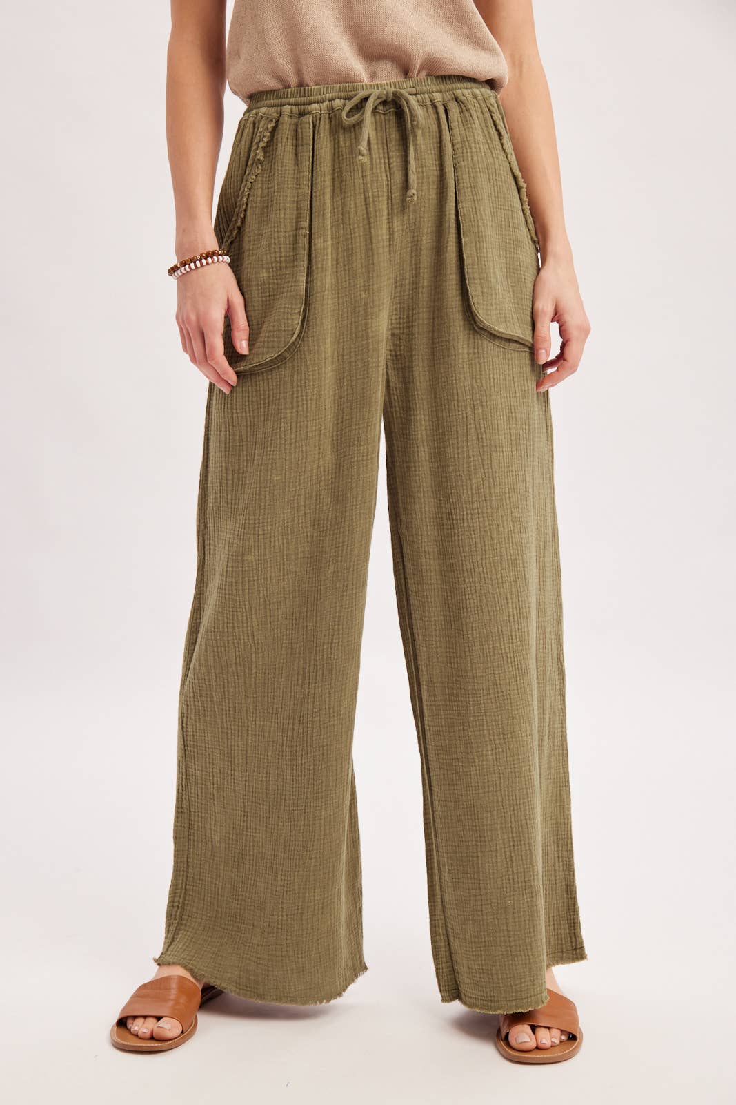 Crinkled Gauze Wide Leg Pants