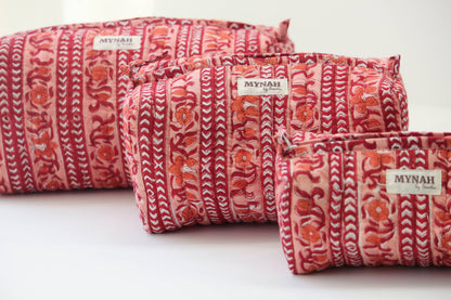Terracotta stripes travel/make up/organizer/bag-Set of 3