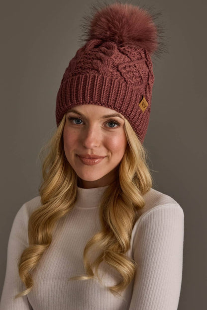 Mauve Cable Knit Pom Hat