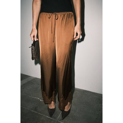 Mireya Satin Lace Hem Palazzo Pants